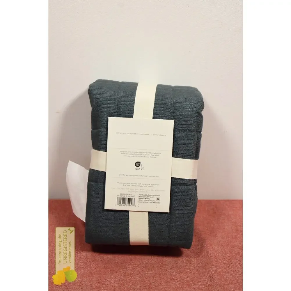 --Casaluna Heavyweight Linen Blend Quilt Pillow Sham Dark Teal Blue Standard*